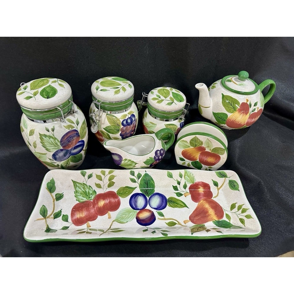 SONOMA by SAKURA Stoneware Sealable Storage/Kitchen Canister Seven Piece Set!EUC